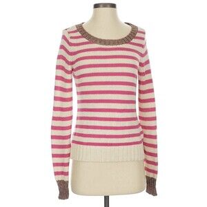 Banana Republic Cotton  Sweater Red Pink Strip Sz XL Classic Money Preppy